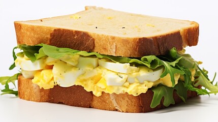 Aufkleber - A classic egg salad sandwich captured in a close-up realistic photo against a white background Generative AI