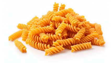 Poster - A close-up realistic photo of a heap of fusilli pasta on a white background Generative AI