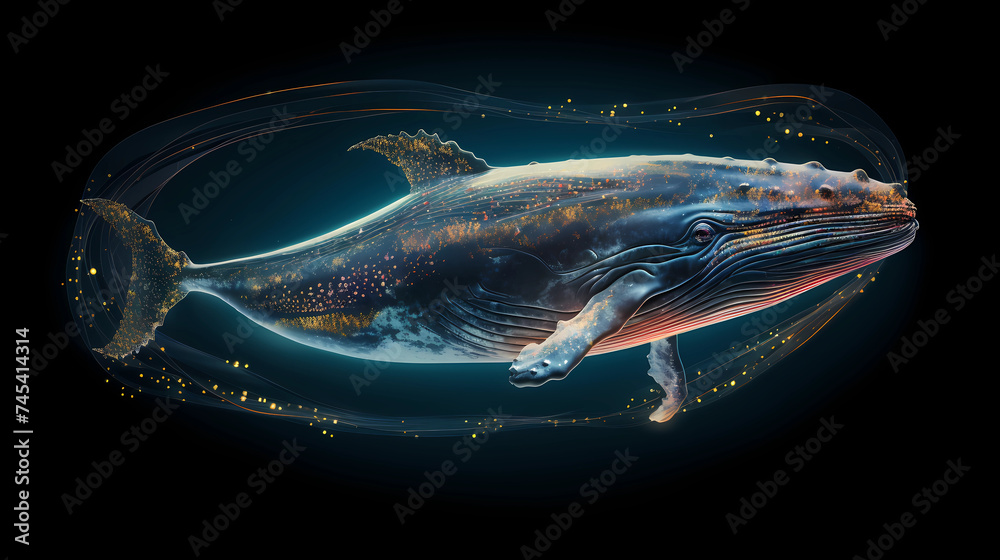 Whale Animal Plexus Neon Black Background Digital Desktop Wallpaper HD ...