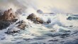 Generative AI A dramatic seascape with crashing waves and rocky cliffs. landscape watercolor