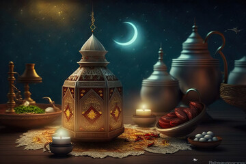 Wall Mural - Beautiful backgroumd for Ramadan. AI render