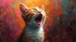 Yawning Kitty, Meowing Cat in Pink Background, Cute Cat with Mouth Open, Kitty's Surprised Expression.
