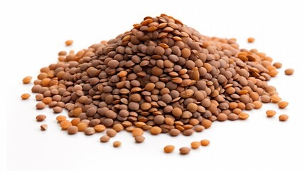 Poster - A small heap of lentils captured in a close-up realistic photo against a white background Generative AI