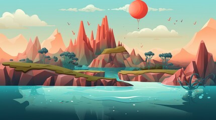 Poster - Generative AI A surreal, otherworldly landscape with floating islands. vector cartoon graphic