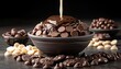 Creamy milk flowing over chocolate cereal in a bowl for a cold breakfast delight.