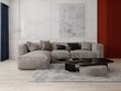 Mock up of a spacious stylish living room with a large comfortable sofa and a light decorative background, 3D rendering.