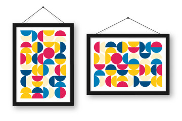 Wall Mural - picture frame with geometric trendy pattern. modern background, simple elements. retro texture, basi
