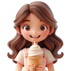 Wall Mural - A joyful 3D cartoon render of a girl happily enjoying an ice cream cone.