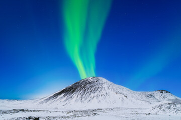 Canvas Print - Aurora borealis on the Lofoten islands, Norway. Northern Lights over the mountains. Scandinavia. Night sky with polar lights. Landscape in the north in winter time.