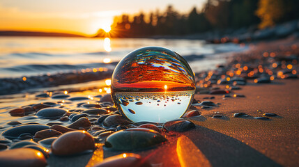 Canvas Print - glass transparent ball at sunset