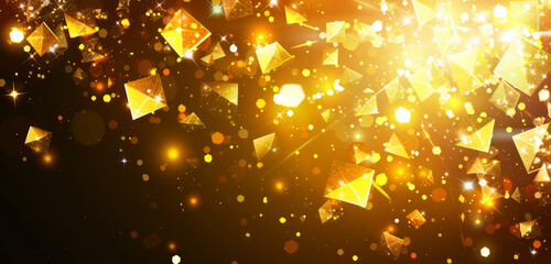 Wall Mural - Sparkling golden shards float on a dark, glittery background.