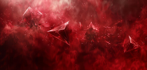 Poster - Red shards flowing in cloudy space in a dynamic abstract composition.