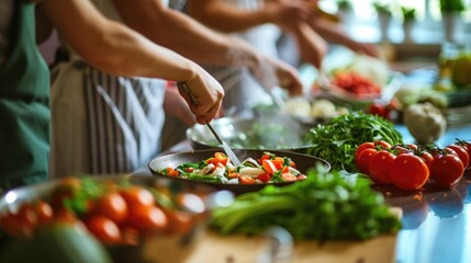 Farm-to-Table Cooking Class with a group of people participating in a cooking class using farm-fresh ingredients.