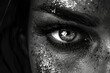Close up of woman's eye, black and white