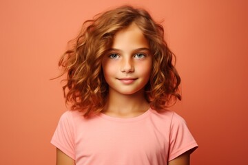 Portrait of a cute little girl with curly hair. Studio shot.