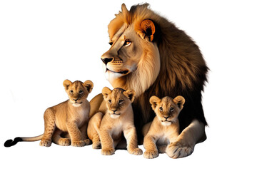 Wall Mural - a high quality stock photograph of a single mother lion with cub full body isolated on a white background