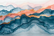 freehand brushwork of liquid light blue and salmon color and gold mountains (3)