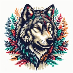 Naklejka na meble Wolf head with floral ornament. Vector illustration for t-shirt print design.   
