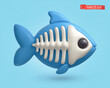 Fish skeleton, 3d render vector cartoon icon