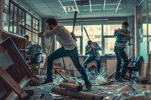 Employees Destroying the Office in Rebellion