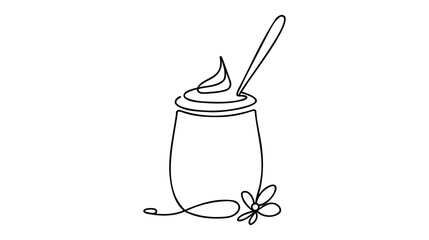 Wall Mural - One single line drawing of fresh milkshake with whipped cream and wafer stick logo vector illustration.