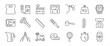 Measurement simple minimal thin line icons. Related scale, theromoeter, distance. Editable stroke. Vector illustration.