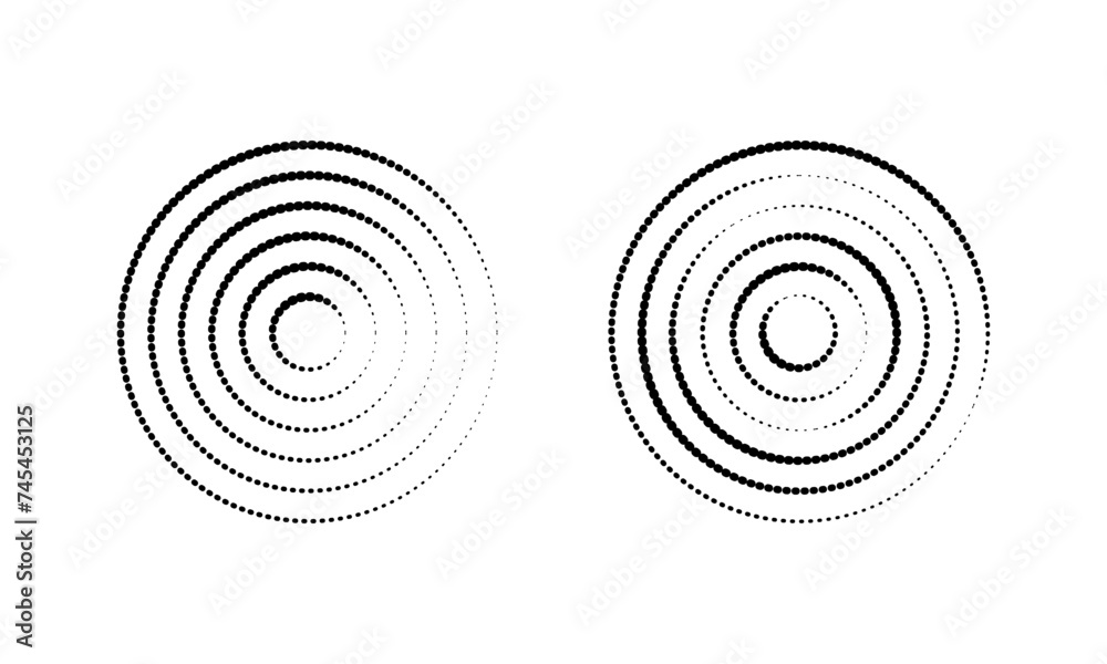 Circular ripple icons. Concentric circles with broken dotted lines ...