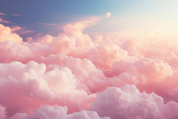 Aufkleber - A mesmerizing view of numerous fluffy clouds floating beneath a clear blue sky, creating a picturesque and dynamic scene