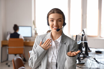 Poster - Female technical support agent in  office