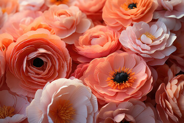 Poster - A large group of vibrant pink flowers boasting stunning orange centers bloom together in a breathtaking display of natural beauty