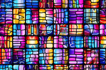 Poster - A vibrant array of colors intertwine in this stunning stained glass window, casting a mesmerizing light display