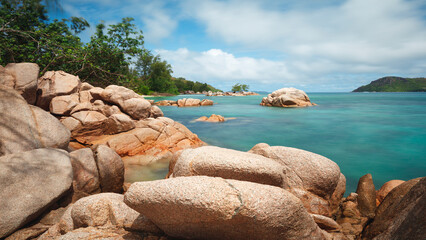 Poster - Summer landscape of tropical sea beach with azure sea, summer vacation and travel concept background