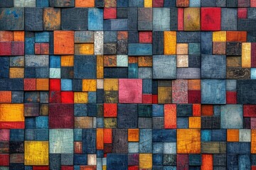Aufkleber - A vibrant and colorful wall made up of different colored blocks arranged in a playful and abstract pattern