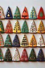 Poster - A charming display of small Christmas trees arranged neatly against a wall, creating a delightful and festive scene