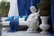 Grecian Stone Sculptures and Blue Textiles: Inspired Patio Designs