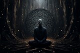 Fototapeta  - Contemplative Man meditation dark. Calm person. Generate Ai