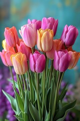 Poster - Tulip pink and yellow flowers, creating a stunning display of natural beauty and elegance