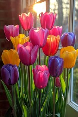 Poster - A vibrant colorful tulip flowers, creating a mesmerizing display of natures beauty and diversity