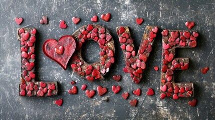Aufkleber - The word love spelled out of vibrant red hearts, forming a captivating and romantic display of affection and warmth