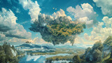 Fototapeta Kosmos - Panorama of giant flyning mountains in fantasy world