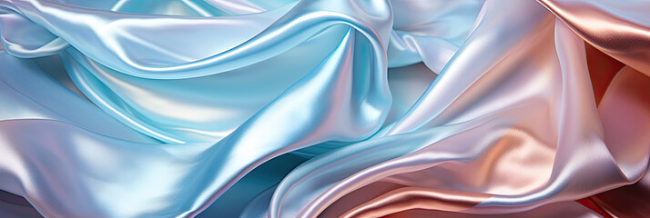 Poster - A close up of a luxurious blue pink fabric, showcasing intricate patterns and textures in vivid colors