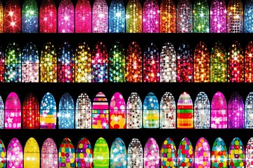 Aufkleber - A vibrant display case showcasing a variety of colorful windows, creating a mesmerizing visual spectacle
