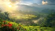 Colorful summer morning in mountains, generative ai