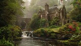 Fototapeta  - Scotland Garden Waterfall Beautiful Background , generative ai,