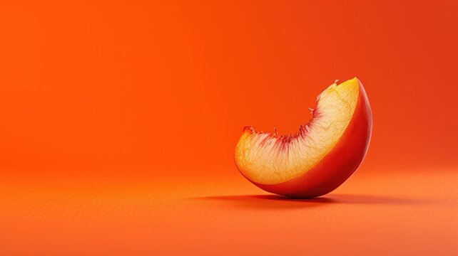 Single peach slice on an orange background