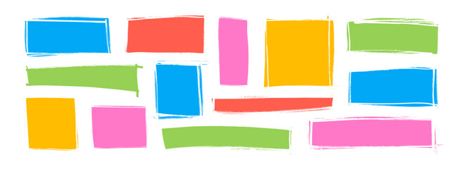 Aufkleber - Hand drawn colorful grunge rectangles and squares. Colored childish style frames, borders or templates for text.