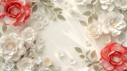 3d render, digital illustration, white paper flowers, Valentine's day decoration, pastel floral background, bridal bouquet, wedding, quilling, Easter holiday greeting card, generative ai