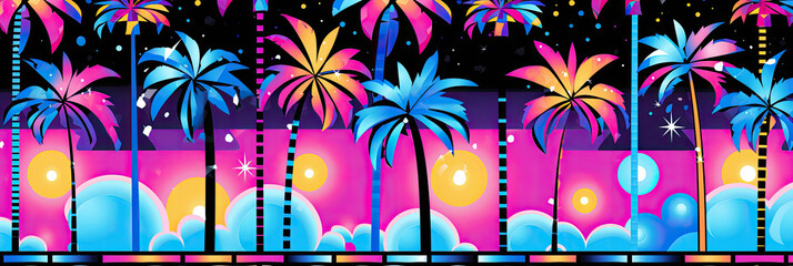 Poster - majestic palm trees swaying gently under a mesmerizing night sky filled with twinkling stars and a luminous moon