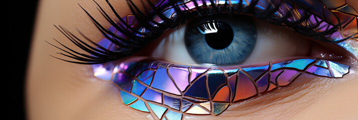 Poster - A surreal close-up capturing the intricacies of a persons clear blue eye, reflecting depth and mystery