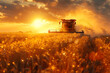 Harvester in Wheat Field at Sunset A Realistic Rendering